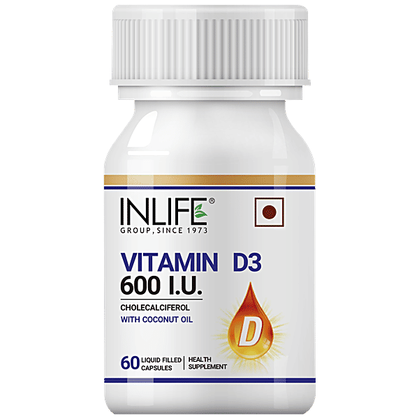 Buy INLIFE Vitamin D3 600 IU Capsules Cholecalciferol Supplement, For Immunity, Bone Health