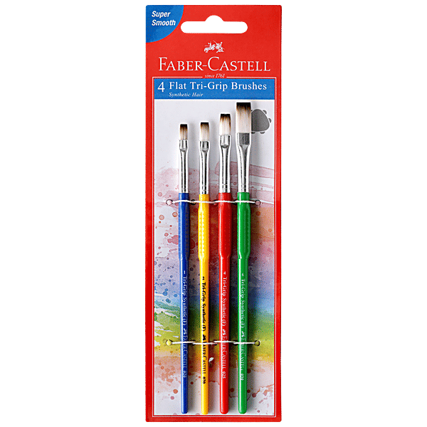 Buy Faber castell Paint Brush Flat TriGrip, Synthetic Hair, Assorted, Nos. 1, 2, 4, 6 Online