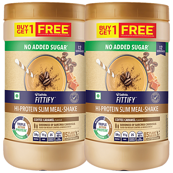 Buy Saffola FITTIFY Coffee Caramel HiProtein Slim MealShake No
