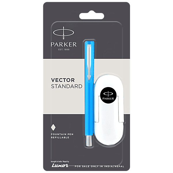 Buy Parker Fountain Pen Blue, Chrome Trim, Vector Standard, Fine Nib