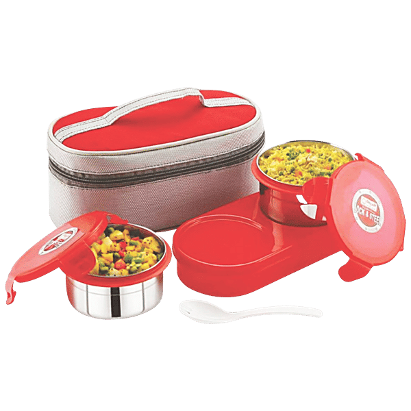 Buy Dream Home Stainless Steel Lunch Box With Spoon, Red, Designer