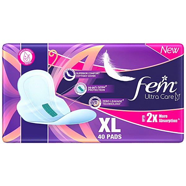 Buy Fem Ultra Care Sanitary Pads XL, With Wings, Cottony Cover, 2X