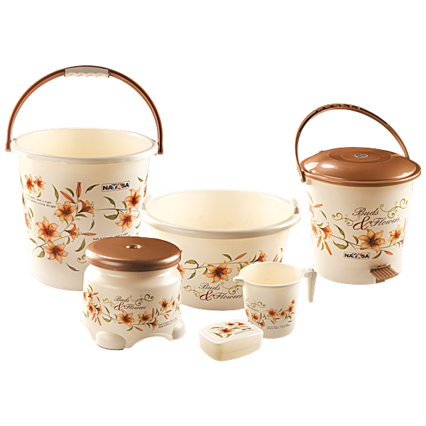 Buy Nayasa Bathroom Set Small Dlx Bucket 18 Ltr, Mug 1.5 Ltr Dustbin