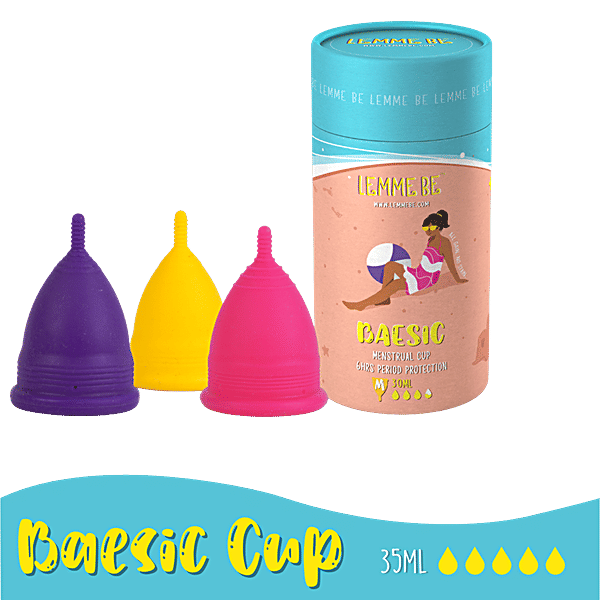 Buy Lemme Be Reusable Menstrual Cup Medium Size, Yellow, No Leakage