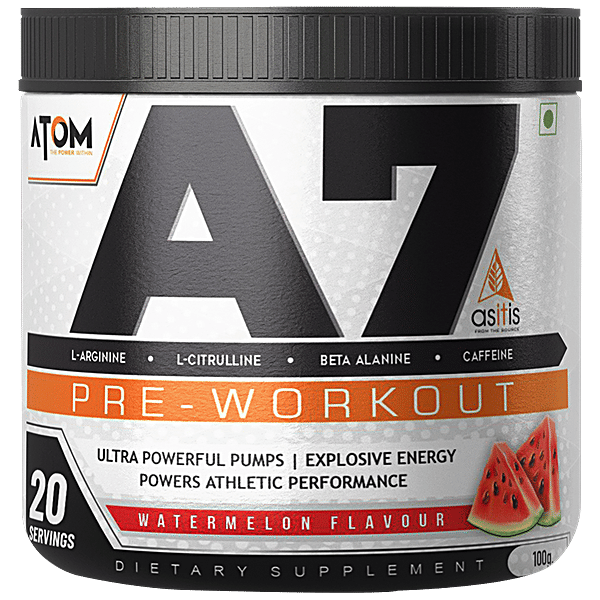 Buy ASITIS Nutrition ATOM A7 PreWorkout For Pump & Athletic Performance, Watermelon Flavour