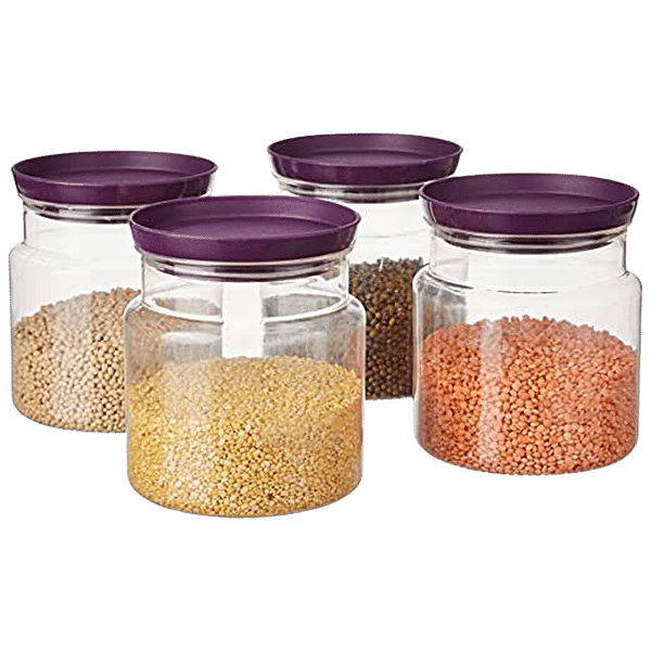 Buy YouBee Plastic Kitchen Storage Container AirTight, Stackable, Purple Lid Online at Best