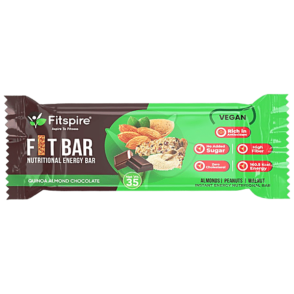 Buy Fitspire Fit Bar Nutritional Energy Bar Quinoa, Almond, Chocolate, No Added Sugar, Vegan