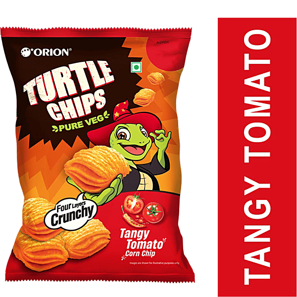 Buy Orion Turtle Chips Tangy Tomato Corn Chip 100 Veg Party Snack, Four Layer Crunchy Online