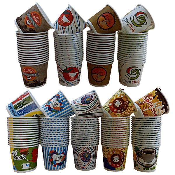 Buy Paricott Paper Cup Mix Design, Assorted Colour, Ecofriendly