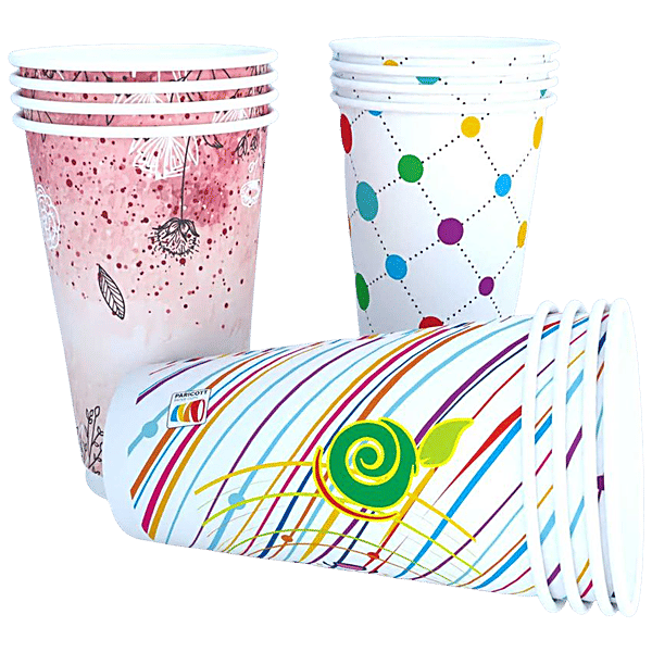 Buy Paricott Paper Cup Mix Design, Assorted Colour, Ecofriendly, Biodegradable & Disposable