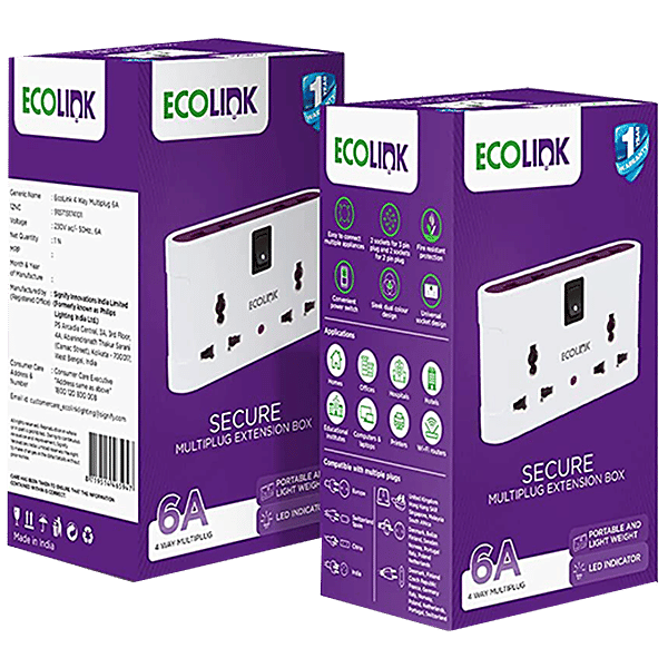 Buy EcoLink Secure 4 Way Universal Multiplug Adapter - 6A, 4 Sockets ...