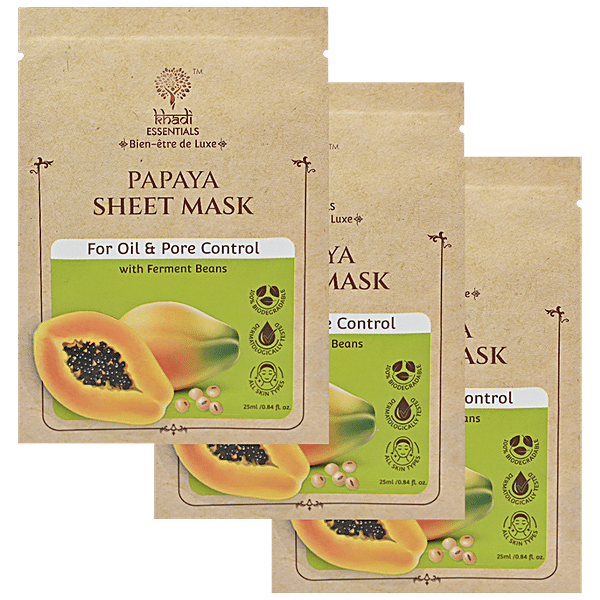 Buy Khadi Essentials Papaya Sheet Mask With Ferment Beans, For Oil