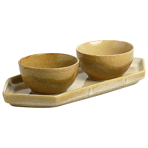 Buy ExclusiveLane Ceramic Serving Bowls With Tray, Light Brown