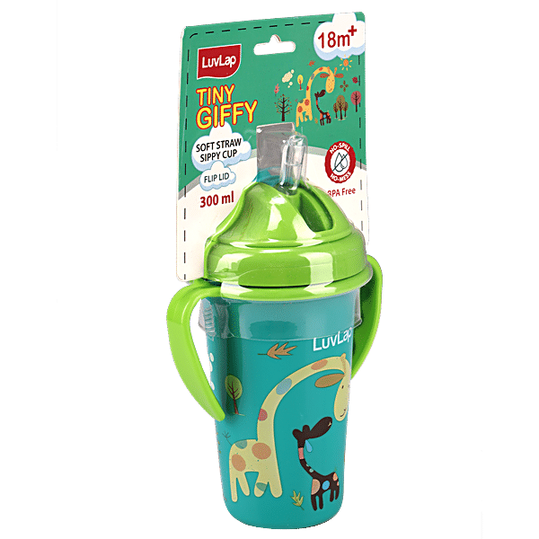 Luvlap Giffy Sipper for Infant/Toddler 300ML, Anti-Spill Sippy Cup, 18M+  (Green)