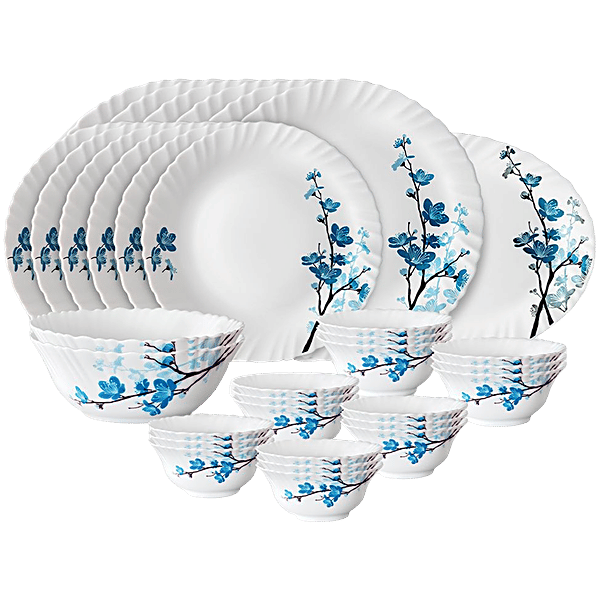 Buy Larah by Borosil Mimosa Fluted Series Opalware Dinner Set White Online at Best Price of Rs