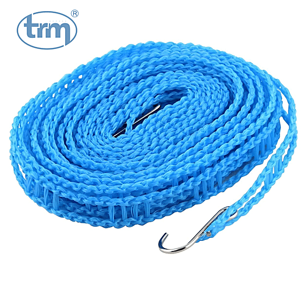 Trm Anti-Slip Clothes Washing Line Nylon Rope - For Drying, With Hooks 5 m,  1 pc