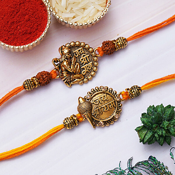 Buy eCraftIndia Jai Shri Ram With Mace & Lord Hanuman Religious Rakhi's ...