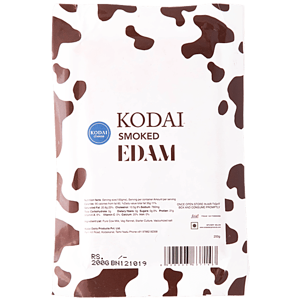Buy Kodai Dairy Farms Smoked Cheese Edam 200 Gm Pouch Online at the