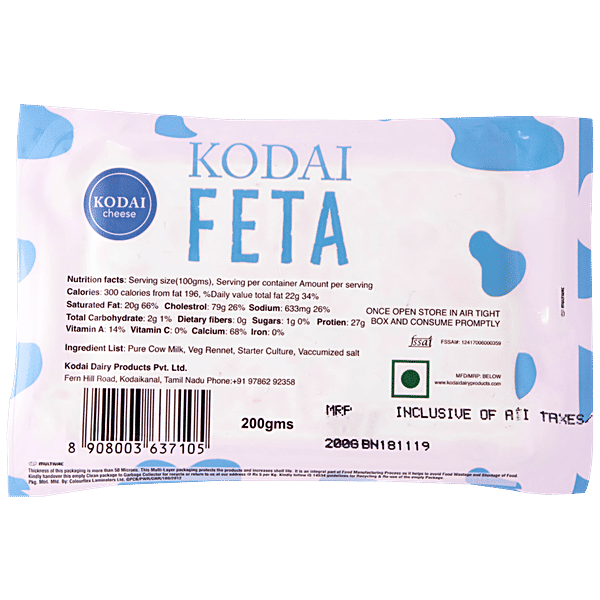 Buy Kodai Dairy Farms Cheese Feta 200 Gm Online at the Best Price of Rs