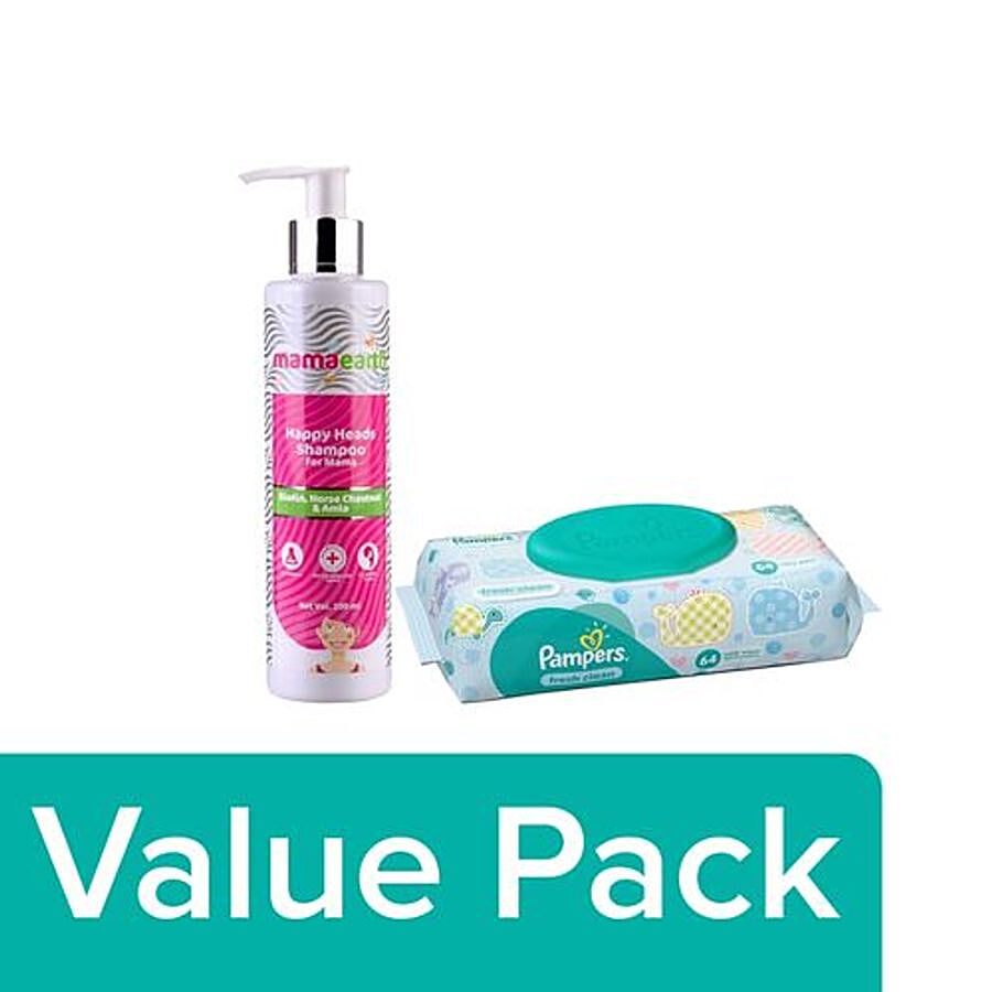 Buy bb Combo Mamaearth Hair Shampoo Happy Heads 200ml+Pampers Wipes Baby  Fresh Clean 64wipes Online at Best Price of Rs 534 - bigbasket