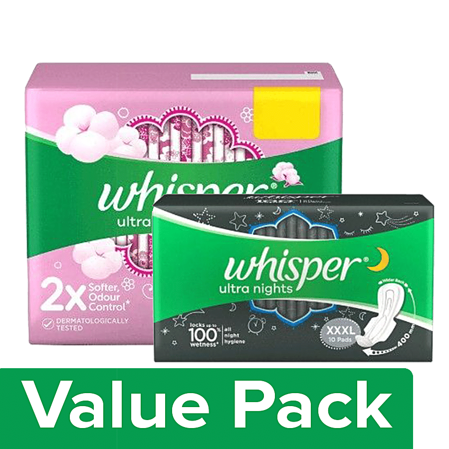 Buy Whisper Ultra Nights Sanitary Napkin with Wings (XL+) 45 pads (Pack of  3) Online at Best Prices in India - JioMart.