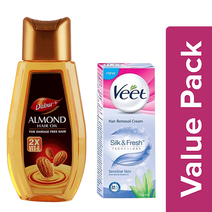 Buy bb Combo Dabur Almond Hair Oil 500ml+Veet Hair Removal Cream-Sensitive  Skin 50g Online at Best Price of Rs 450 - bigbasket