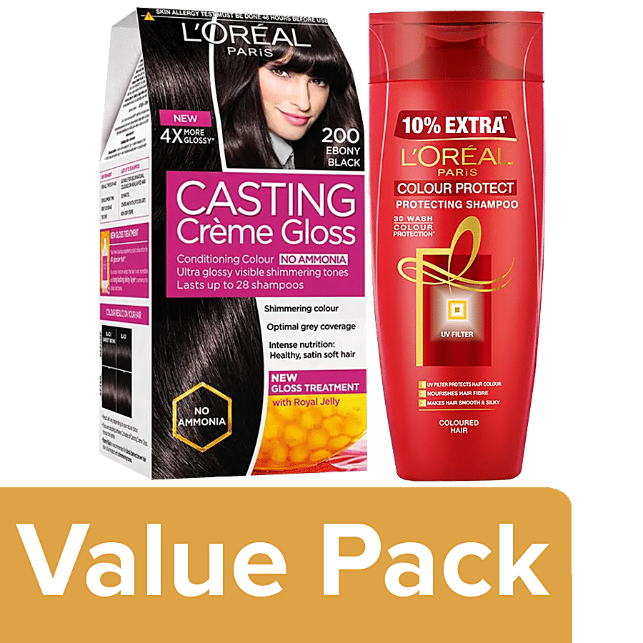 Buy Loreal Paris Hair Color  g + 72 ml, 200 Ebony Black + Color Protect  Shampoo 175 ml Online at Best Price of Rs 700 - bigbasket