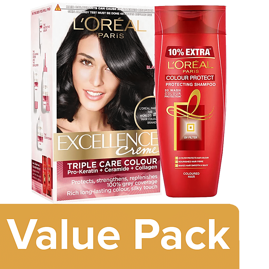 Buy Loreal Paris Excellence Creme Hair Color 72ml + 100g, 1 Black + Color  Protect Shampoo 175ml Online at Best Price of Rs 888 - bigbasket