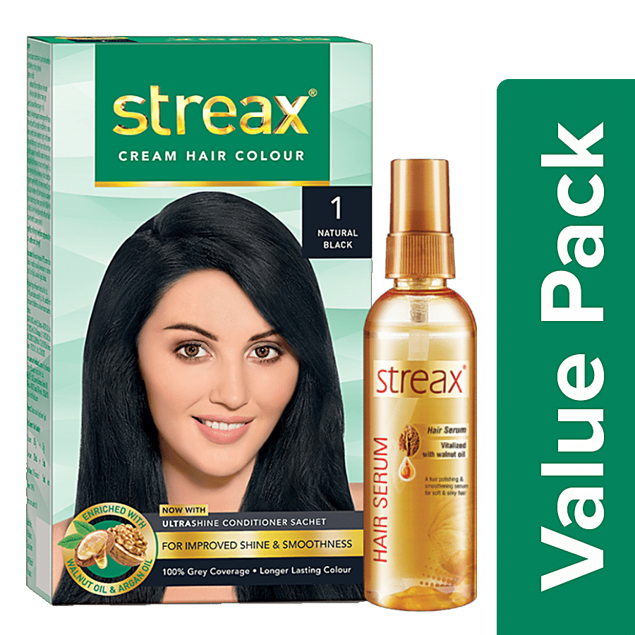 Buy Streax Cream Hair Colour - Natural Black 120 ml + Hair Serum With  Walnut Oil 100 ml Online at Best Price of Rs 459 - bigbasket