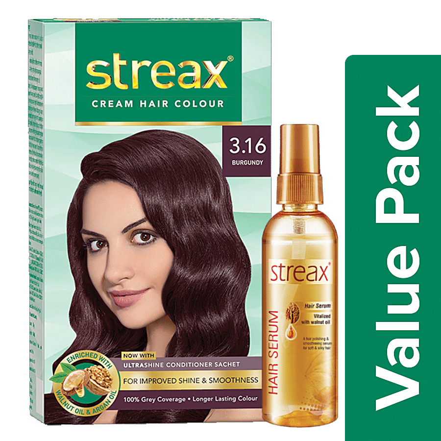 Buy Streax Cream Hair Colour - Burgundy 120 ml + Hair Serum With Walnut Oil  100 ml Online at Best Price of Rs 459 - bigbasket