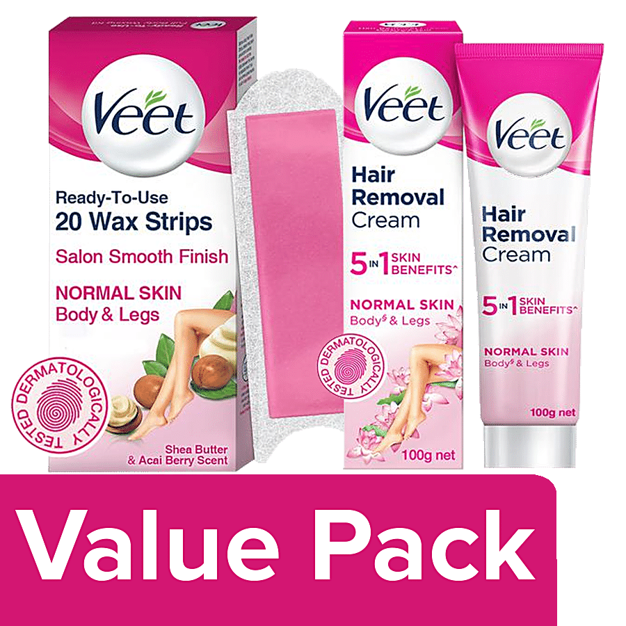 Buy Veet Veet Hair Removal Cream 100 g + Full Body Waxing Kit, 20s for  Normal Skin Online at Best Price of Rs 539 - bigbasket