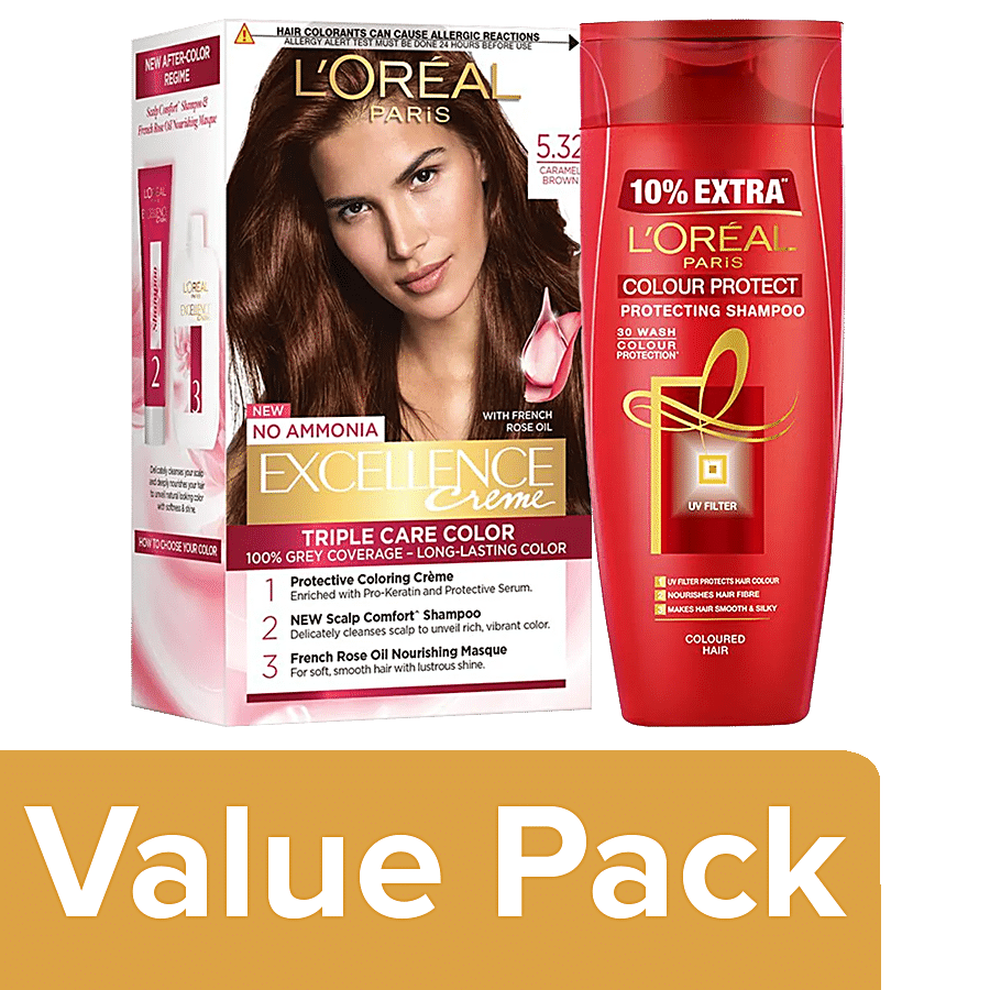 Buy Loreal Paris Excellence Creme Hair Color,  Caramel Brown + Color  Protect Shampoo  ml Online at Best Price of Rs 770 - bigbasket