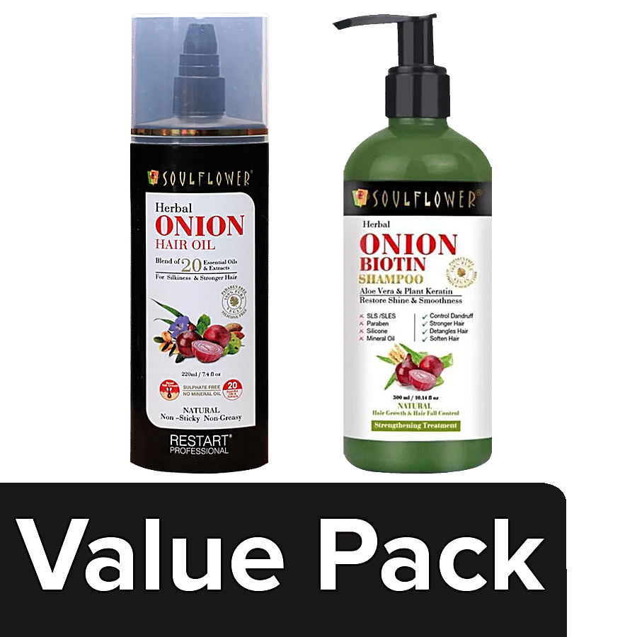 Buy Soulflower Onion Herbal Hair Growth Oil 220 ml + Onion Biotin  Shampoo-Restores Shine 300 ml Online at Best Price of Rs 1200 - bigbasket