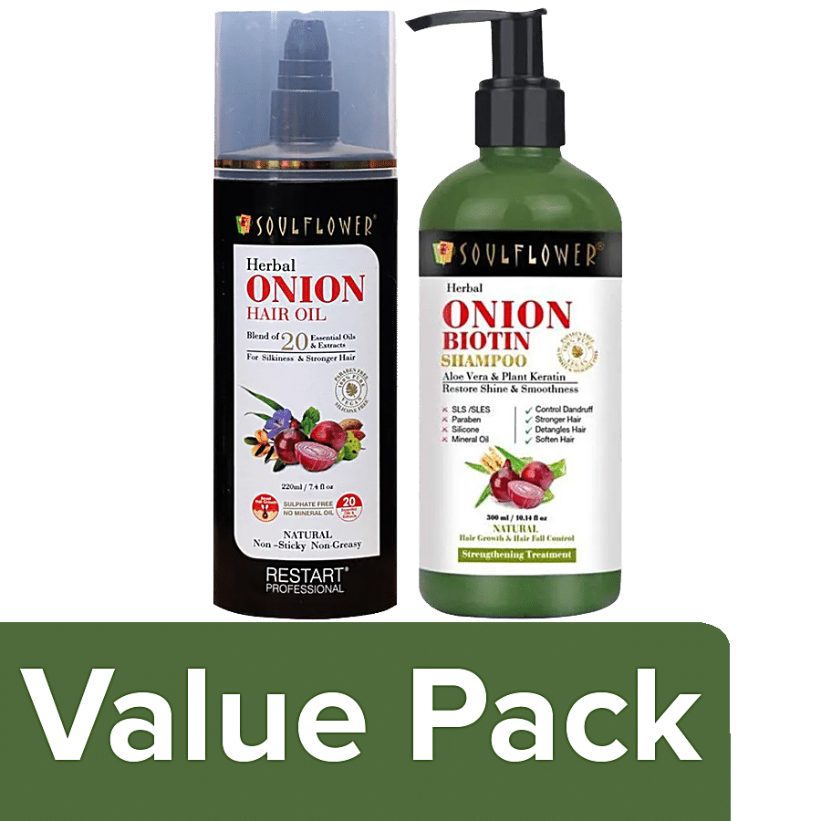 Buy Soulflower Onion Herbal Hair Growth Oil, 220 ml + Onion Biotin Shampoo,  300 ml Online at Best Price of Rs 1200 - bigbasket
