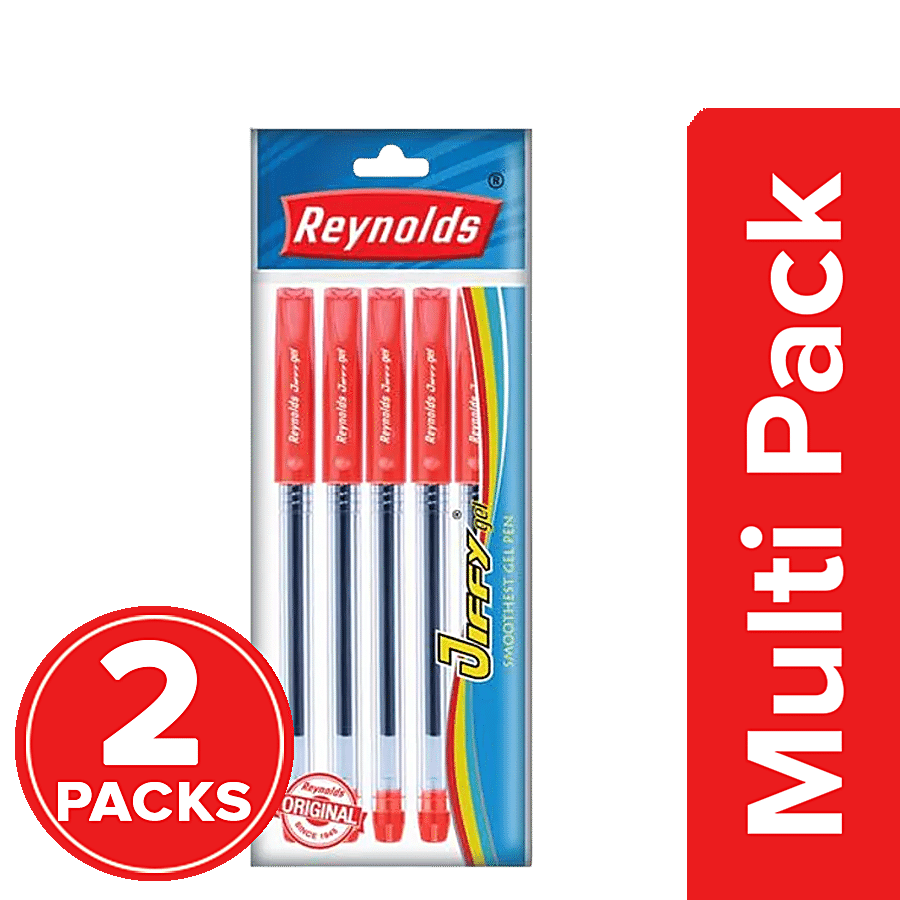 Reynolds Jiffy Gel Pen - With Comfortable Grip, Smudge Proof, For Smooth  Writing, Red, 5 pcs