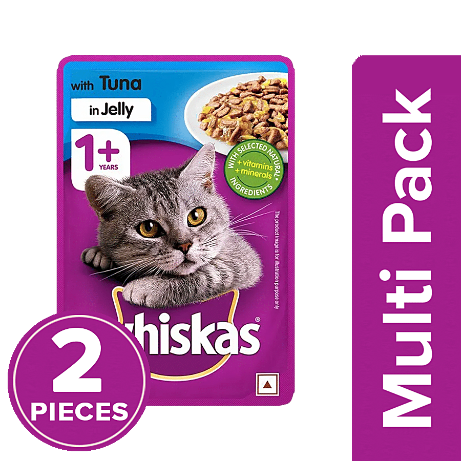 Buy Whiskas Wet Cat Food Adult, 1+ Year, Tuna In Jelly, For Balanced  Nutrition & Shiny Coat Online at Best Price of Rs 90 - bigbasket