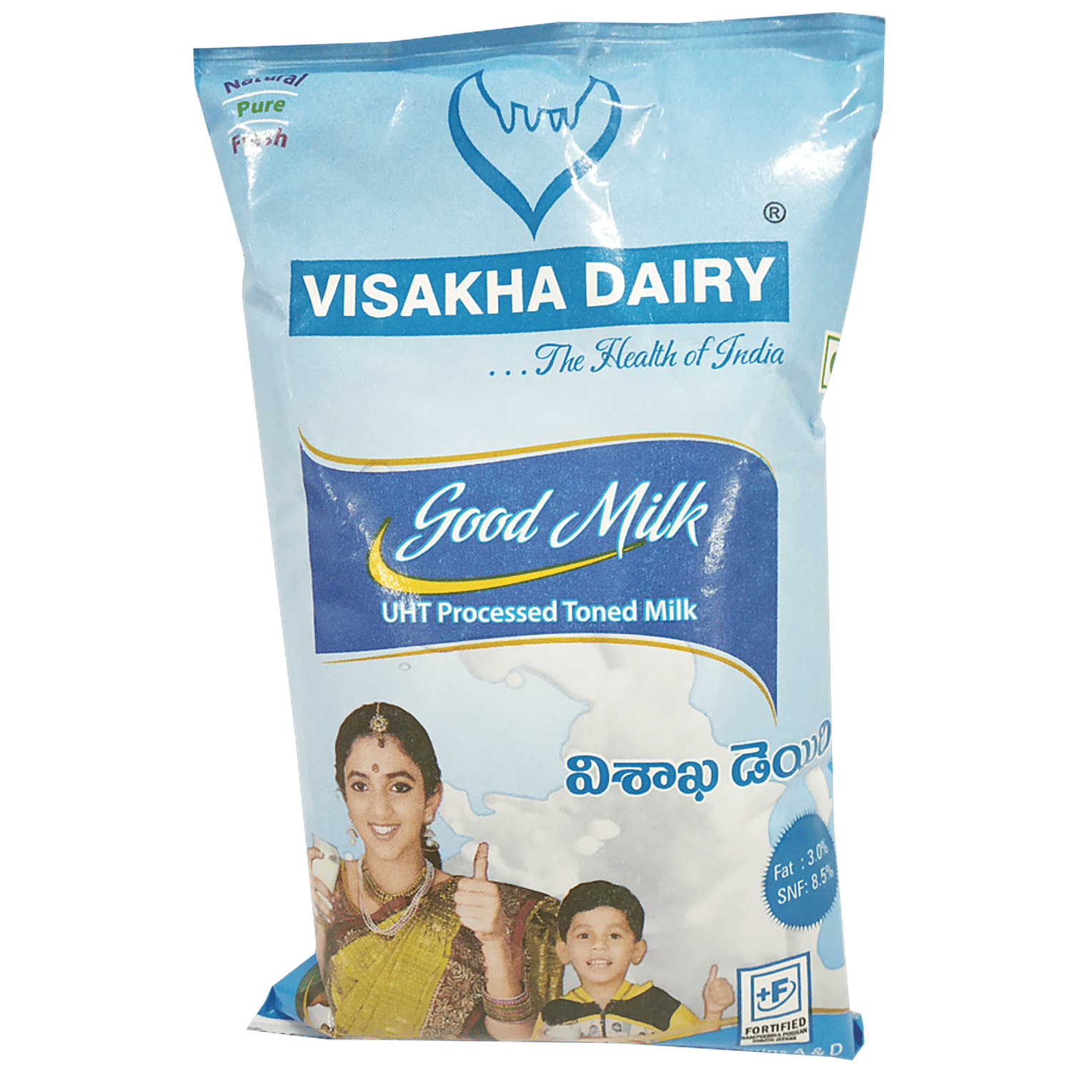 Visakha Dairy UHT Processed Cow's Double Toned Milk, 180 Ml Pouch