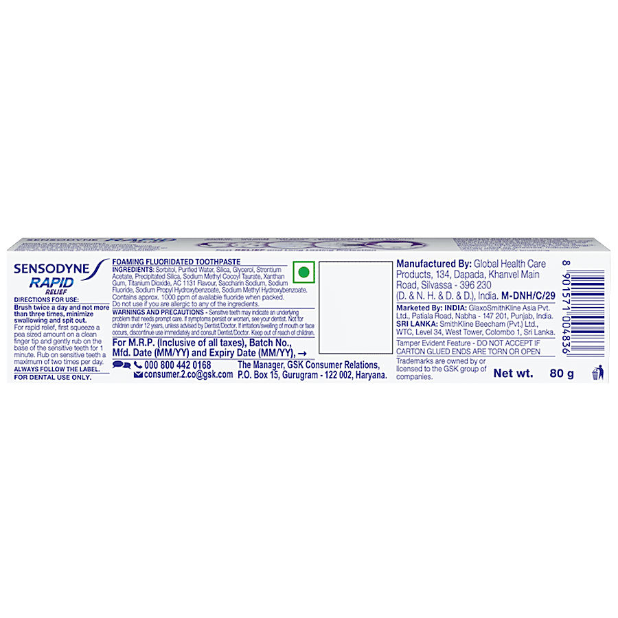 Sensodyne Toothpaste - Rapid Relief, Sensitive To Help Beat Sensitivity  Fast, 80 g