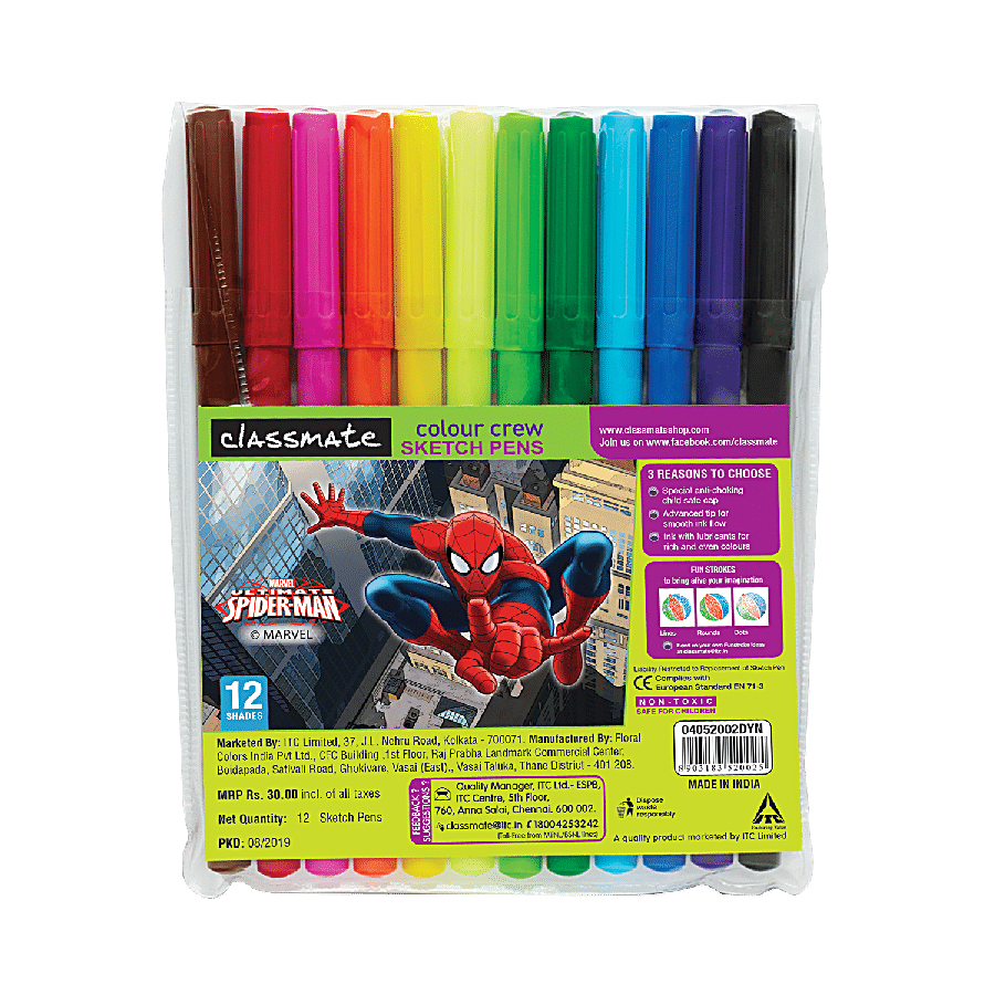 Buy Classmate Sketch Pens Assorted Colour 12 Pcs Online at the Best Price  of Rs 35 - bigbasket