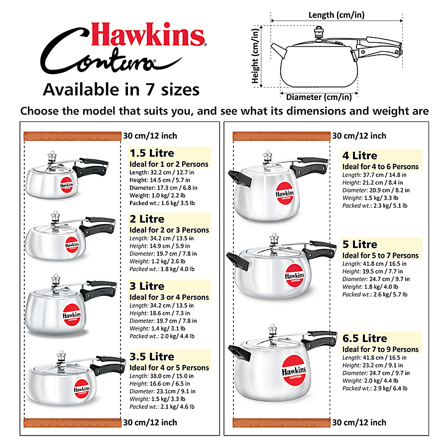 Hawkins HC15 Pressure Cooker, 1.5L, Silver