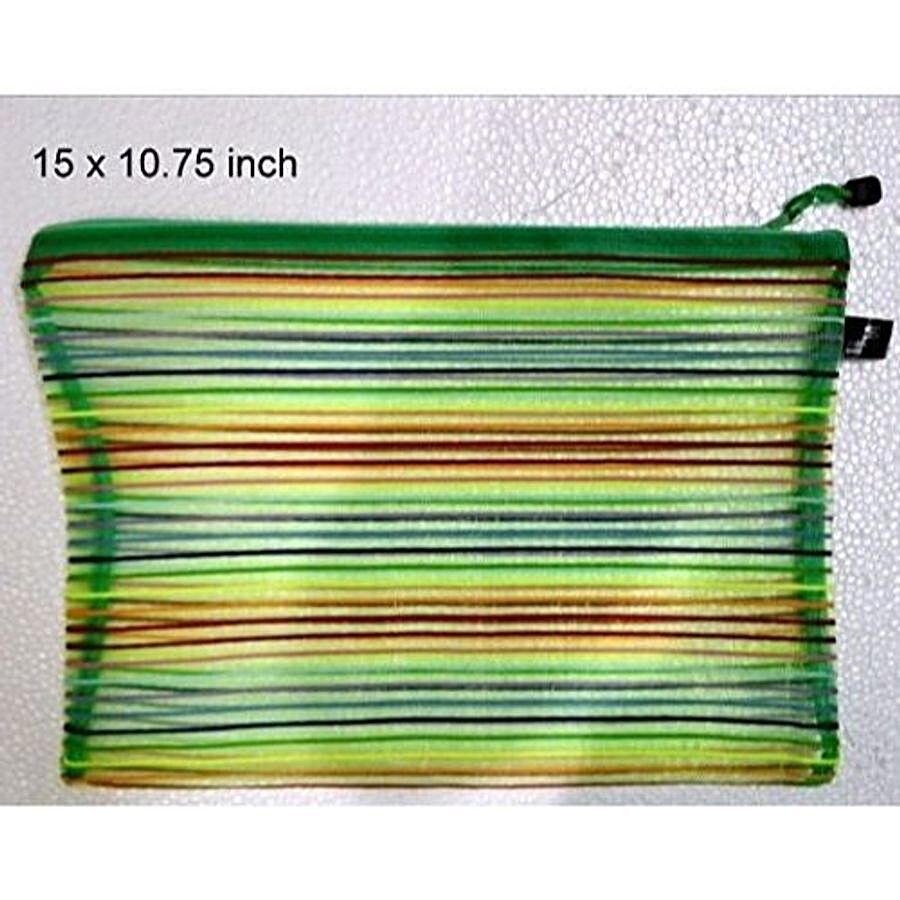 JLT Transparent Big Zippered Plastic Mesh Striped Rainbow Fridge Net Bags /  Refrigerator Storage Bag - For Vegetable, Fruit (Colours & Designs May