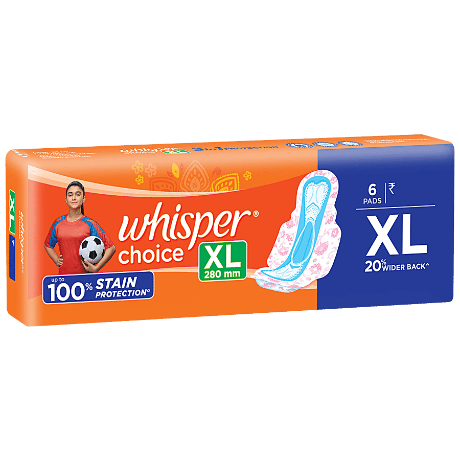 Whisper Choice Sanitary Pad - Provides Up To 100% Stain Protection, XL, 18  pcs