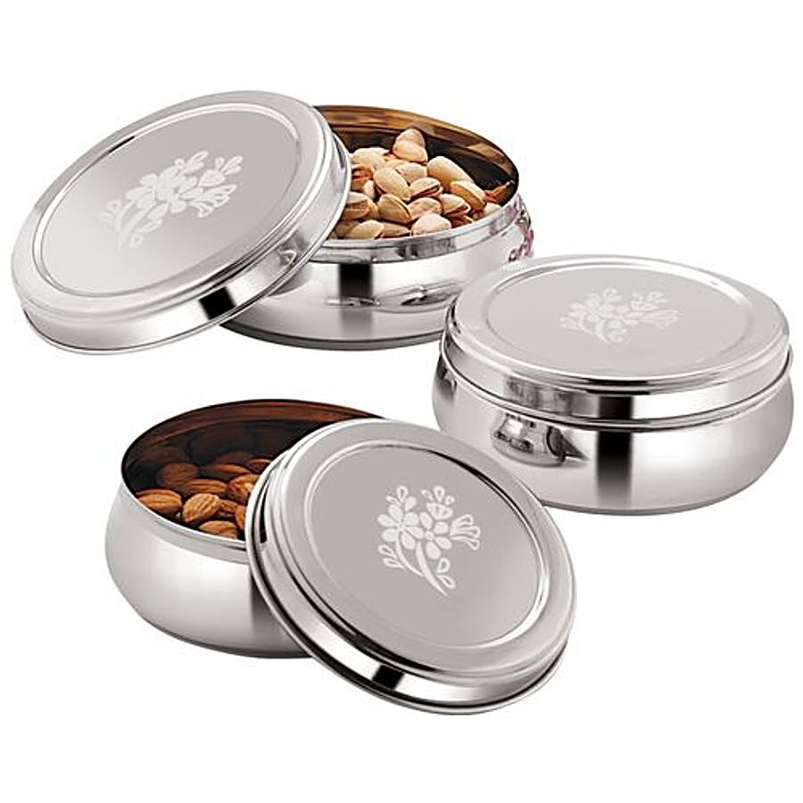 Neelam Stainless Steel Belly Puri Dabba/Container Set With Lid, 3 pcs  