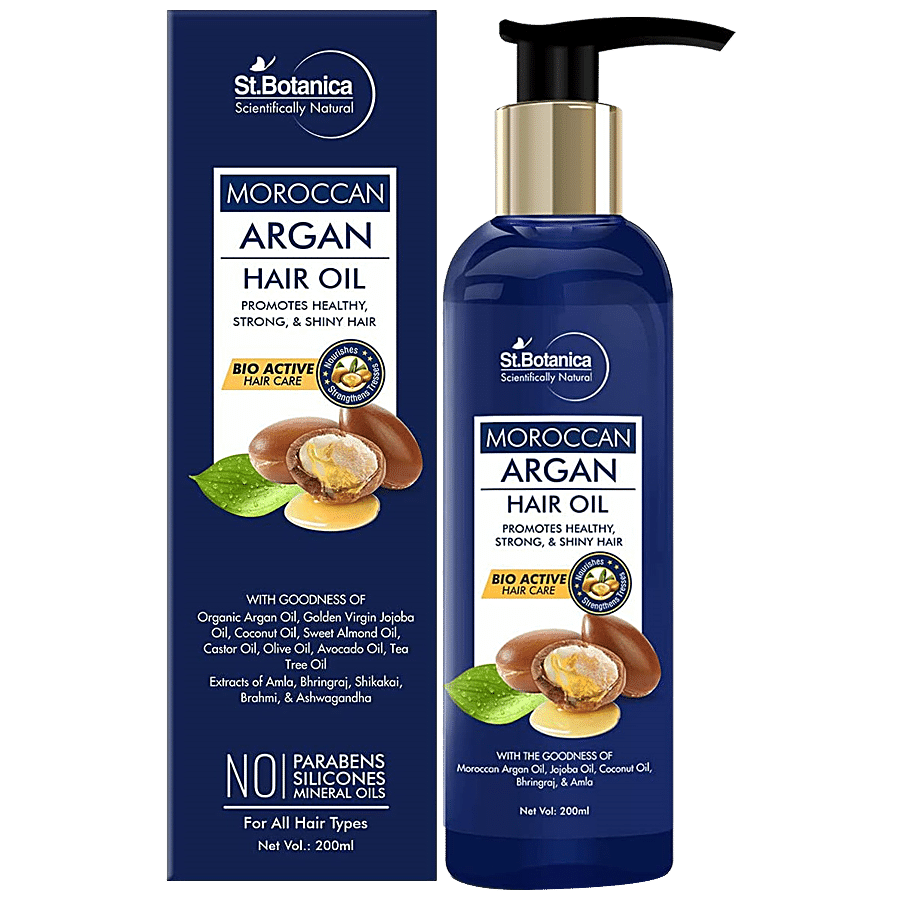 Buy StBotanica Moroccan Argan Hair Oil - For All Hair Types, Promotes  Healthy, Strong & Shiny Hair, No Parabens, No Silicones Online at Best  Price of Rs 899 - bigbasket