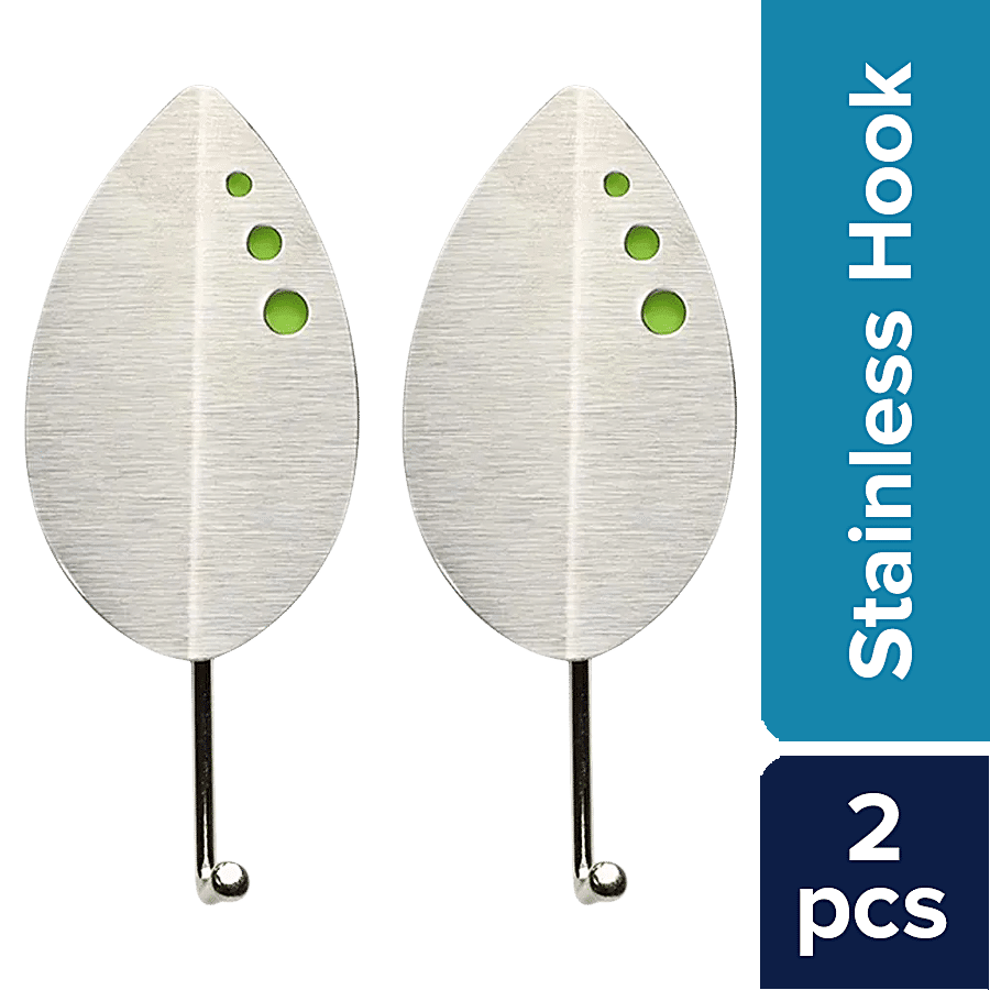 BB Home Stainless Steel Hook - Self Adhesive/Stickable, Leaf Shape, 2 pcs