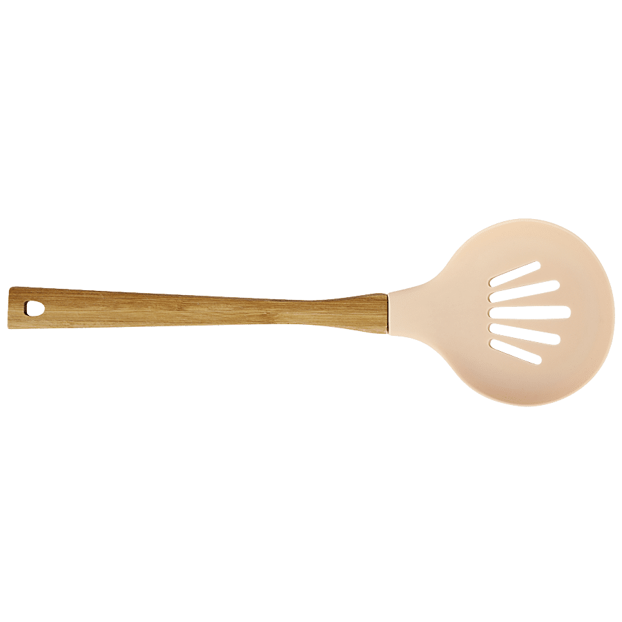 Frying More 12.6 Inch Baking Non-Stick Strainer Suitable for Home & Kitchen Materials Chosen Heat-Resisting Comfortable Wooden Handle Durable Silicone Slotted Spoon YYP Silicone Skimmer Spoon 