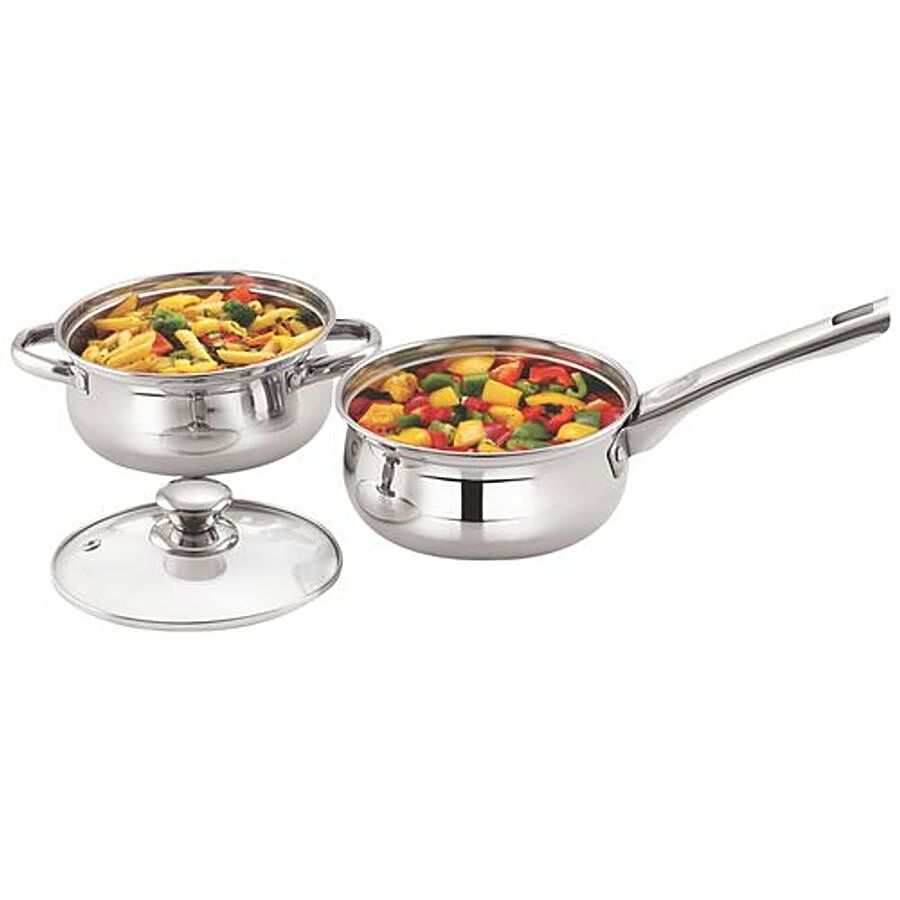 Neelam Cook N Serve Set With Glass Lid - Stainless Steel, 1500 ml, 3 pcs  
