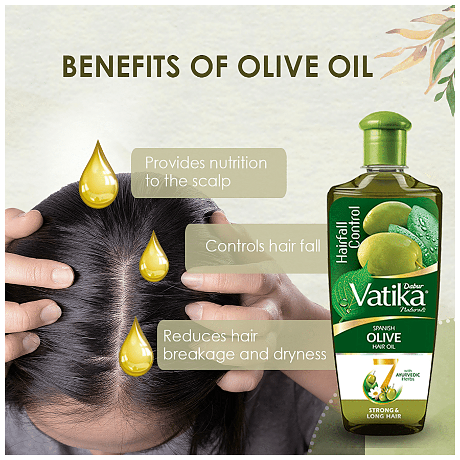 Buy Dabur Vatika Naturals Spanish Olive Hair Oil - For Hairfall Control,  Strong & Long Hair, With 7 Ayurvedic Herbs Online at Best Price of Rs 225 -  bigbasket