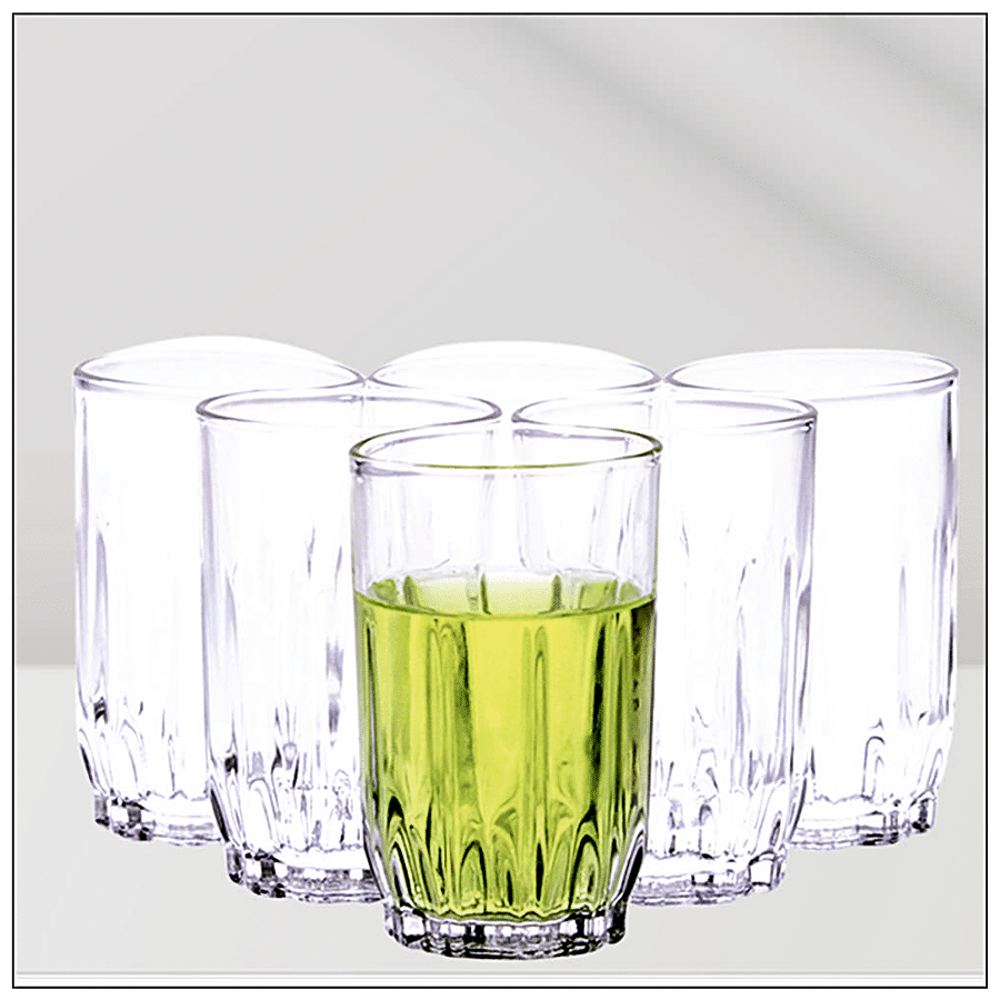 Yera (Pack of 6) Glass Tumbler - 6 Pieces, Clear, 250ml Glass Set  Water/Juice Glass Price in India - Buy Yera (Pack of 6) Glass Tumbler - 6  Pieces, Clear, 250ml Glass
