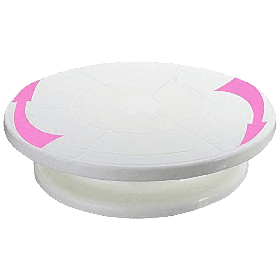 Pastry Tek Round White Plastic Revolving Cake Stand / Turntable - with Non-Slip Base, Silicone Piping Bag Set - 12 inch - 1 Count Box